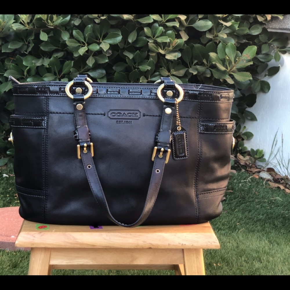 COACH all leather black satchel